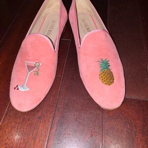 Pink Suede Pineapple & Cocktail Embroidered Loafers